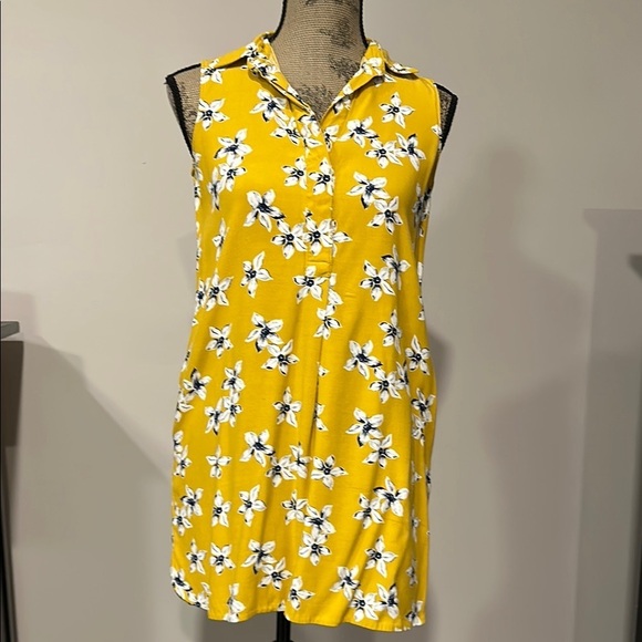 Ann Taylor Floral Sleeveless Yellow shirt mini Dress with pockets Size XSP - Picture 2 of 8